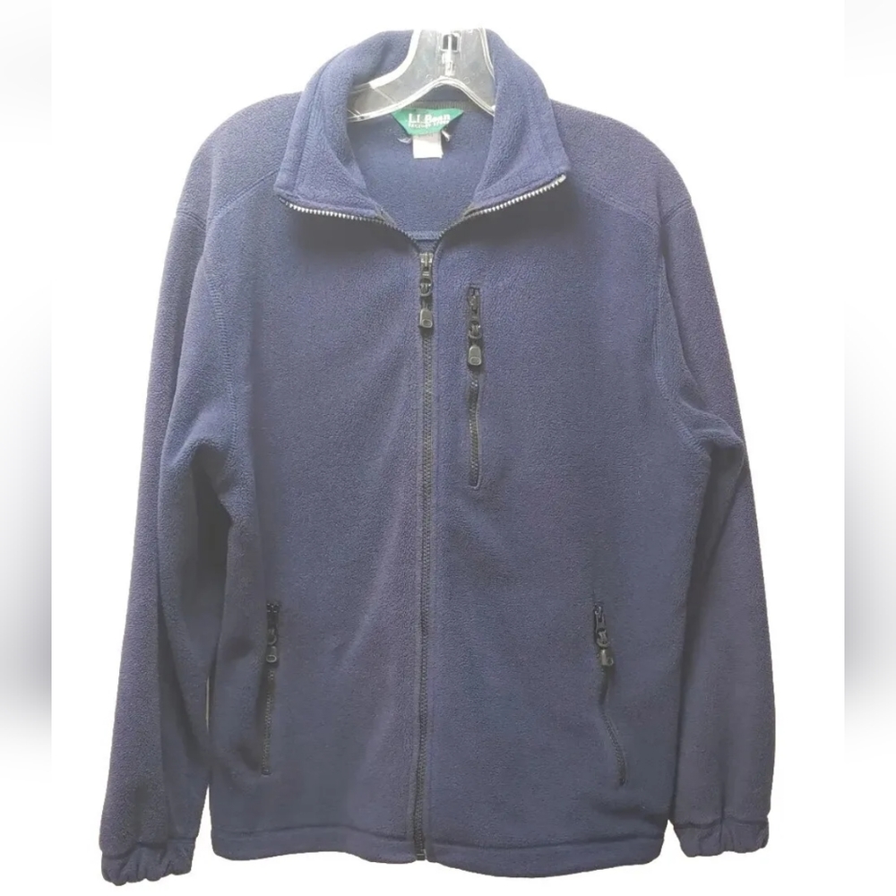 Vtg LL Bean Fleece Jacket Full Zip Navy Zip Pockets Outdoors Active Adult Large